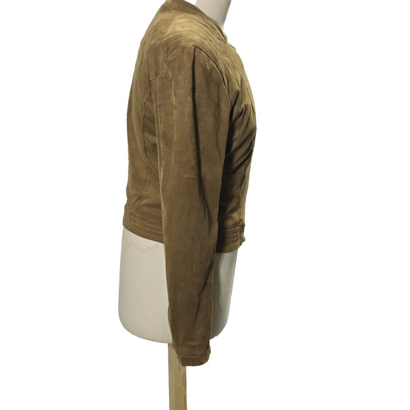 Vero Moda Jacket Suede Biker Size Small Womens Brown Full‎ Zip Cropped Lined - Picture 6 of 12